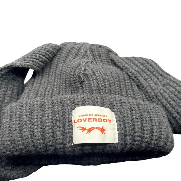 Charles Jeffrey Loverboy Chunky Ears Beanie Black Knit Logo Hat main image 7